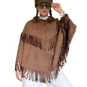 Rockin' C Western Chocolate Brown Country Chic Fringe Suede Full Zip Cape